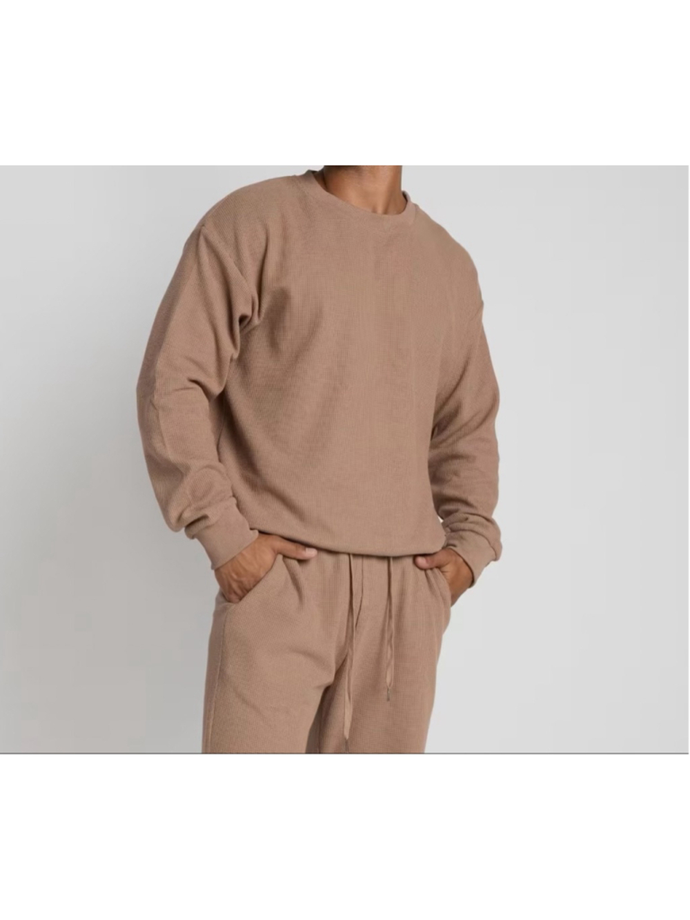 Comfrt Good Days Ahead Waffle Knit Sweatshirt Truffle Tan Oversized
Crewneck 3XL